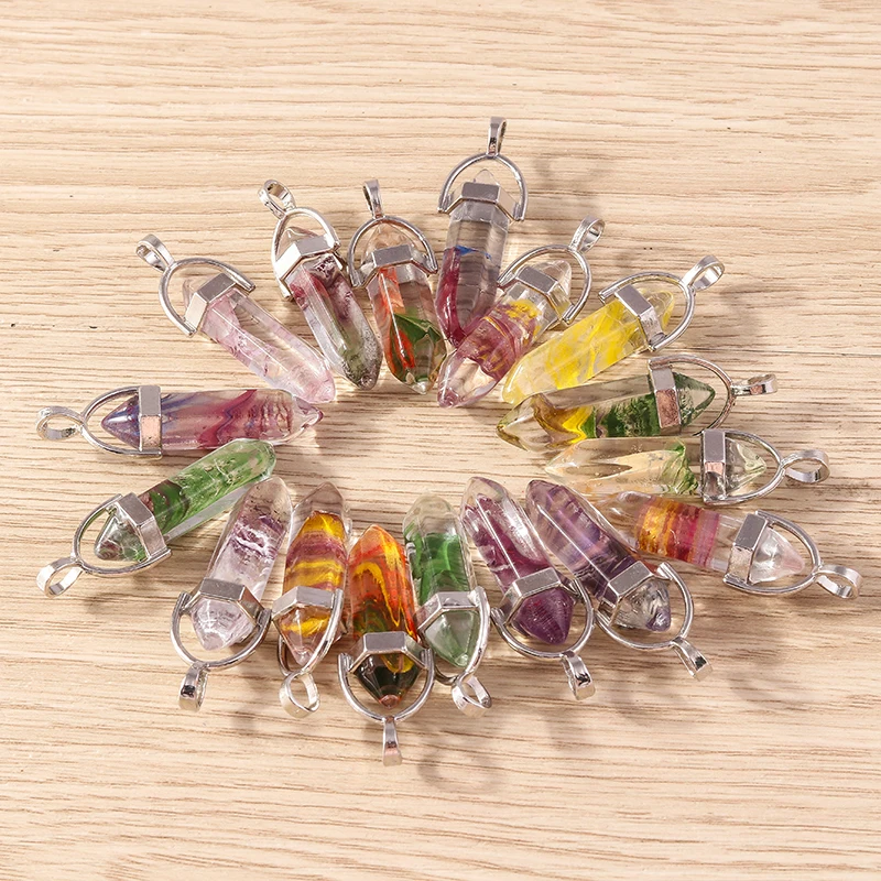 Tusember 믹스 5pcs 천연 보석 돌 석영 크리스탈 육각형 펜던트 Reiki 돌 DIY 쥬얼리 만들기 목걸이 귀걸이 공예