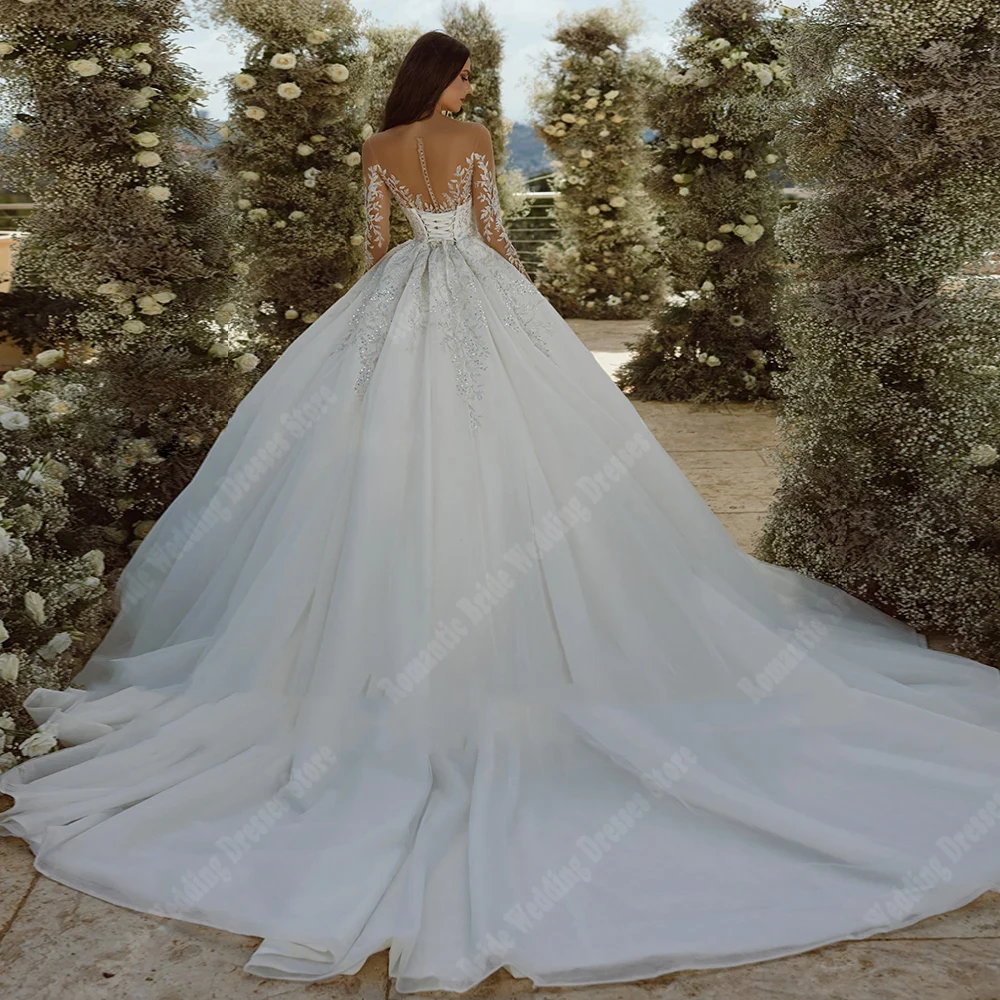 Beautiful V-Neck Women Wedding Dresses Long Sleeves A-Line Princess Bridal Gowns Gorgeous Beach Ball Vestido De Novia Customized 2