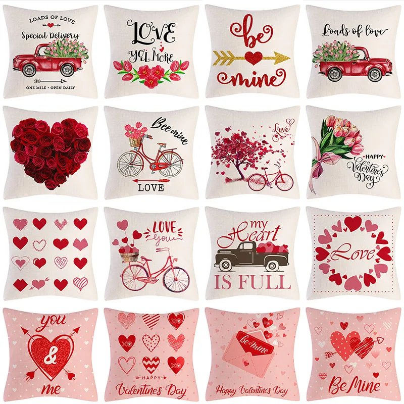 

Розовая наволочка для подушки на День святого Валентина, 18x18 дюймов, наволочка для подушки с принтом в виде грузовика с розами, домашний декор, наволочки для диванных подушек, льняная наволочка