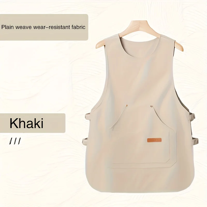 Professional Kitchen Apron with Logo Embroidery, Waterproof Canvas Bibs for Coffee Shop Waitress & Supermarket Workwear