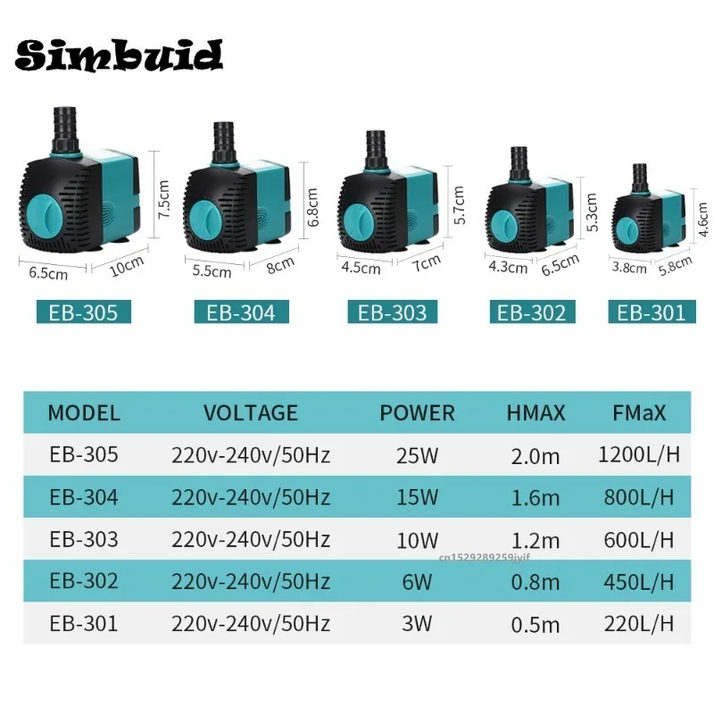 Fish Tank Pump EU/US 3W 10W 15W 25W Fish Tank Water Fountain Pump Filter 110V-240V Ultra-Quiet Submersible Fish Pond Aquarium Pump