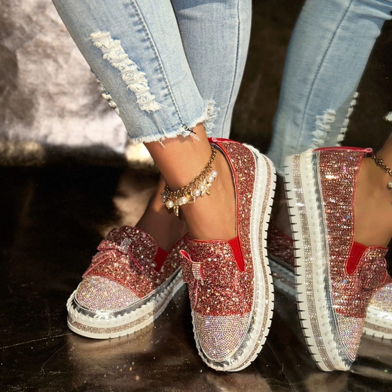 Women Sneakers Fashionable Diamonds - Uniqwear