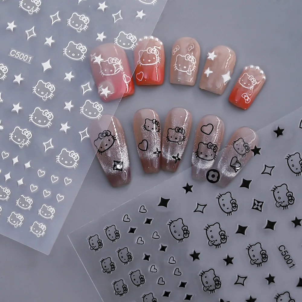 1sheet Japanese nail sticker HelloKitty Cat Head Heart cartoon cute nail decal with adhesive ornament Back Glue Manicure Sticker 4