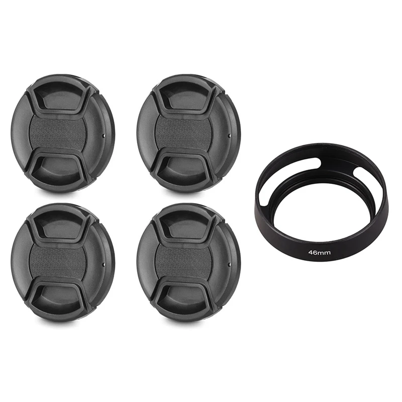 1 Set 58Mm Lens Cap With Lens Cap Leash Hole Bundle & 1 Pcs Black 46Mm