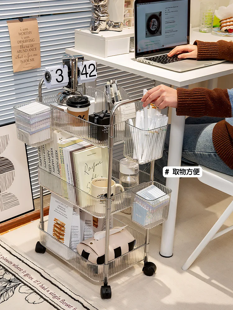 Transparent Storage Rack Trolley Cosmetics Kitchen Bathroom Bedroom Multi Storey Snacks Wheels Organizer Home
