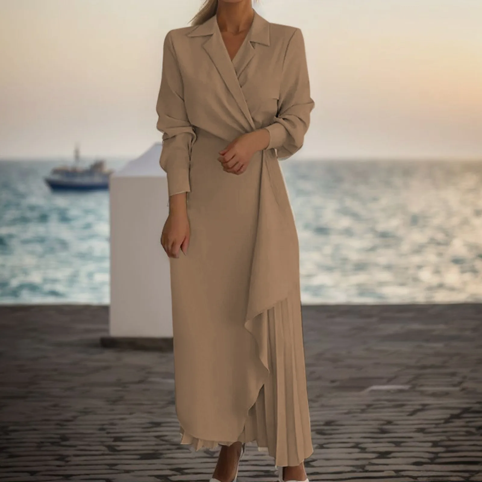 

Женское Деловое платье-рубашка, однотонные платья в винтажном стиле, осеннее платье с длинным рукавом, женское строгое платье