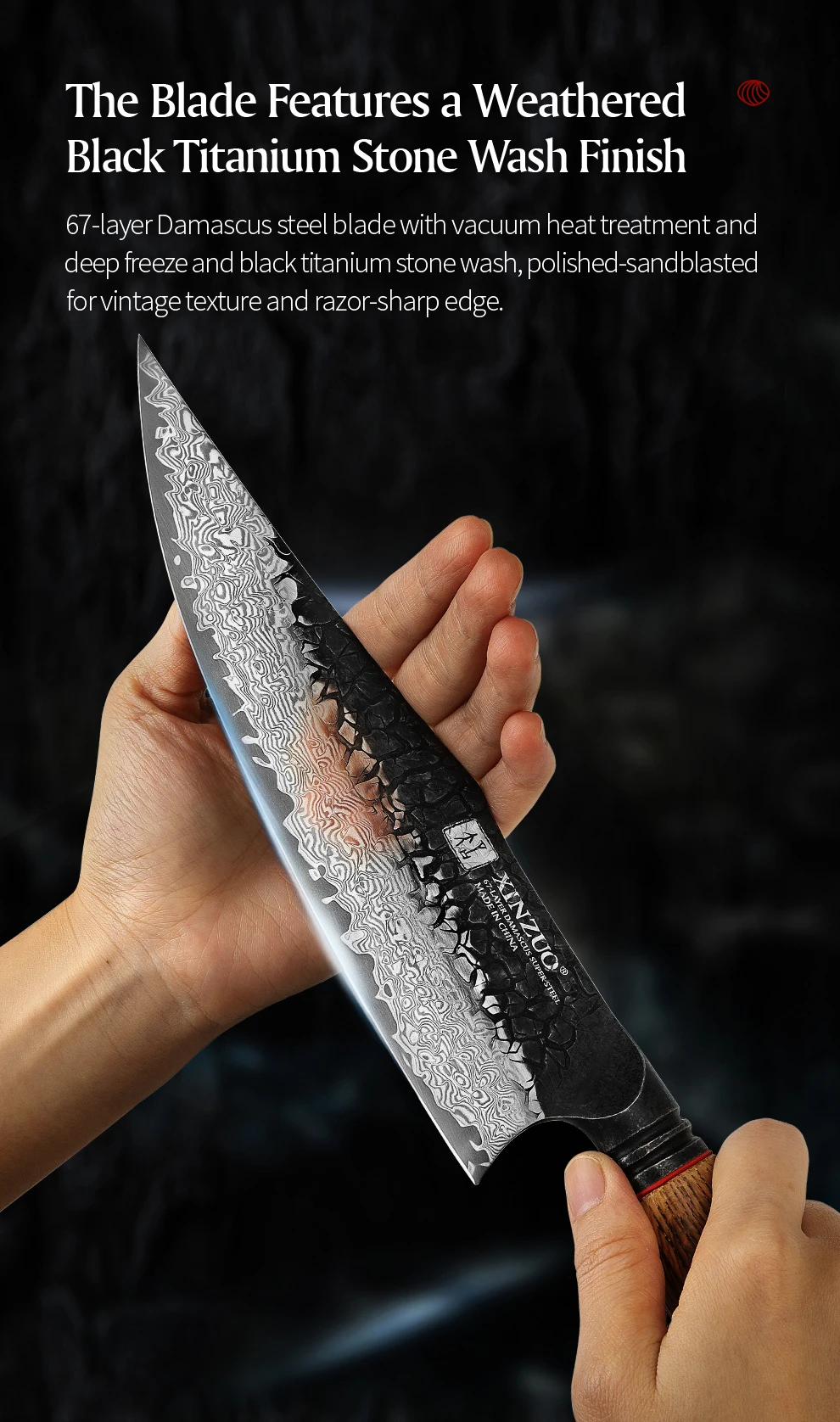 Damascus Knife Set - 67-Layer Steel with White Oak  Red G10 Handles 1-6 Pieces