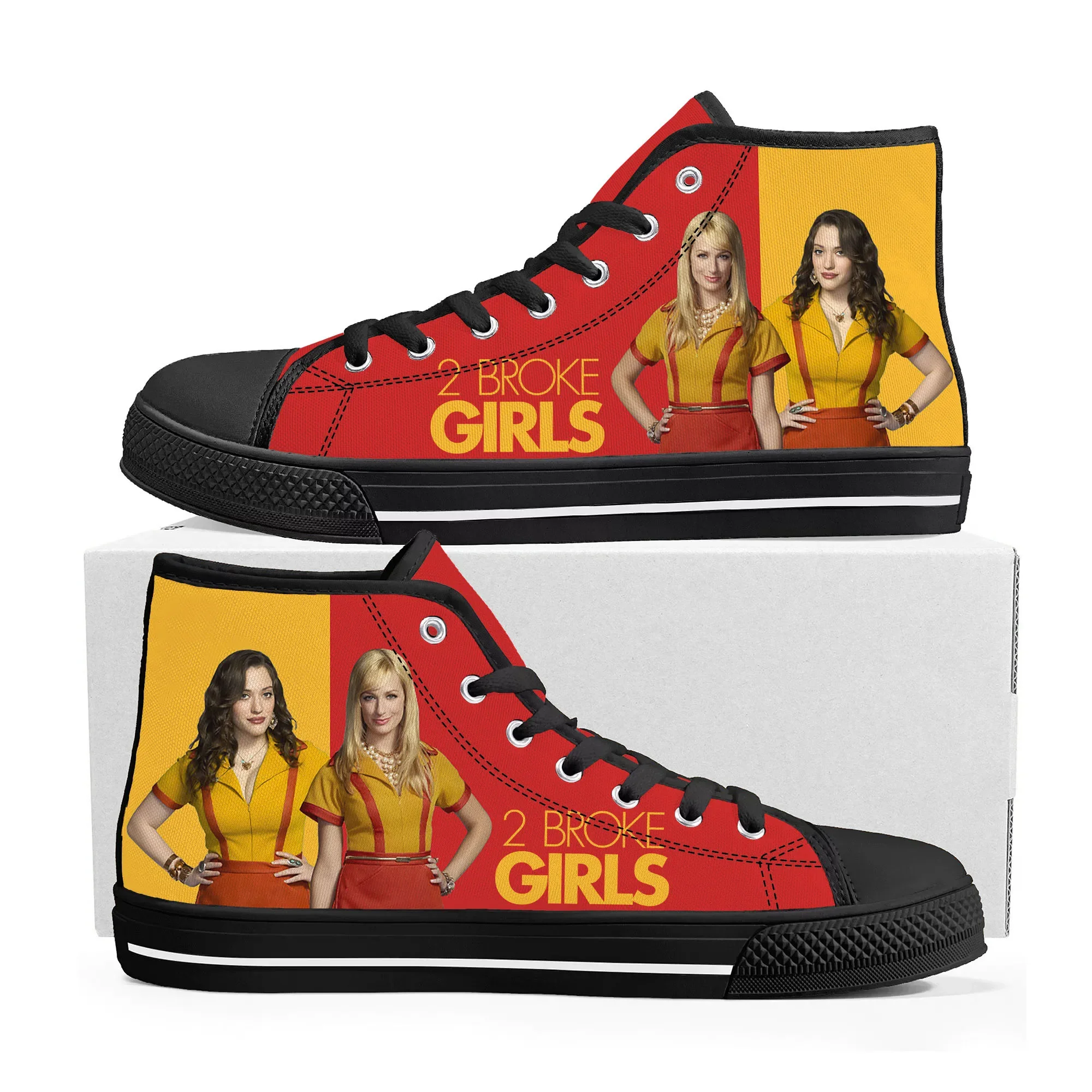 2 Broke Girls High Top High Quality Sneakers Mens Womens Teenager Canvas Sneaker Casual Custom Made Shoes Customize DIY Shoe