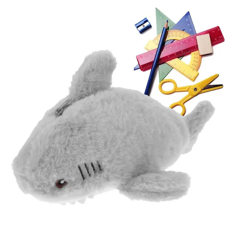 

Милый пенал с мультяшными акулами, Плюшевые Чехлы для ручек, пушистая косметичка, канцелярская сумка на молнии для мальчиков, девочек, детей