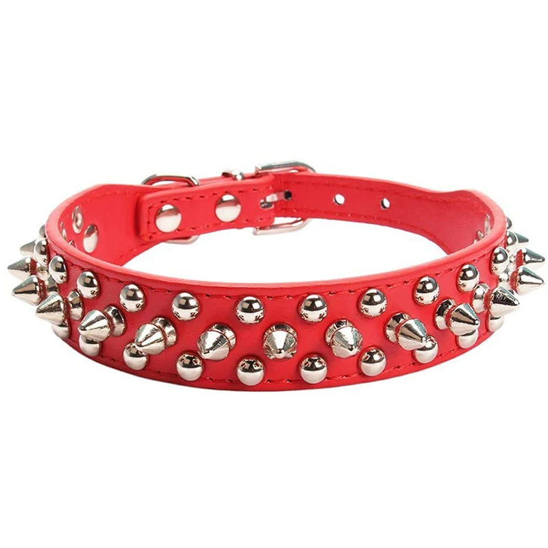 Leather Rivet Dog Collar Adjustable Spiked Studded Pet Collars For Medium Large Dogs Anti-bite Neck Strap Fierce Dog Accessories 