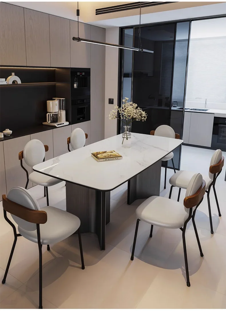 Italian Rock Slab Dining Table Modern Simple Rectangular Full Support Baseplate Black Retro Household Small Light Luxury Dining