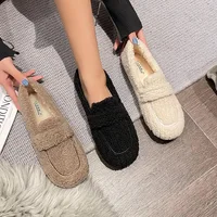 Plus Size 34-43 Women Wool Shoes Winter Warm Cotton Loafers Femmes Lambswool Moccasins Slip On Round Toe Ladies Sheep Fur Flats 2