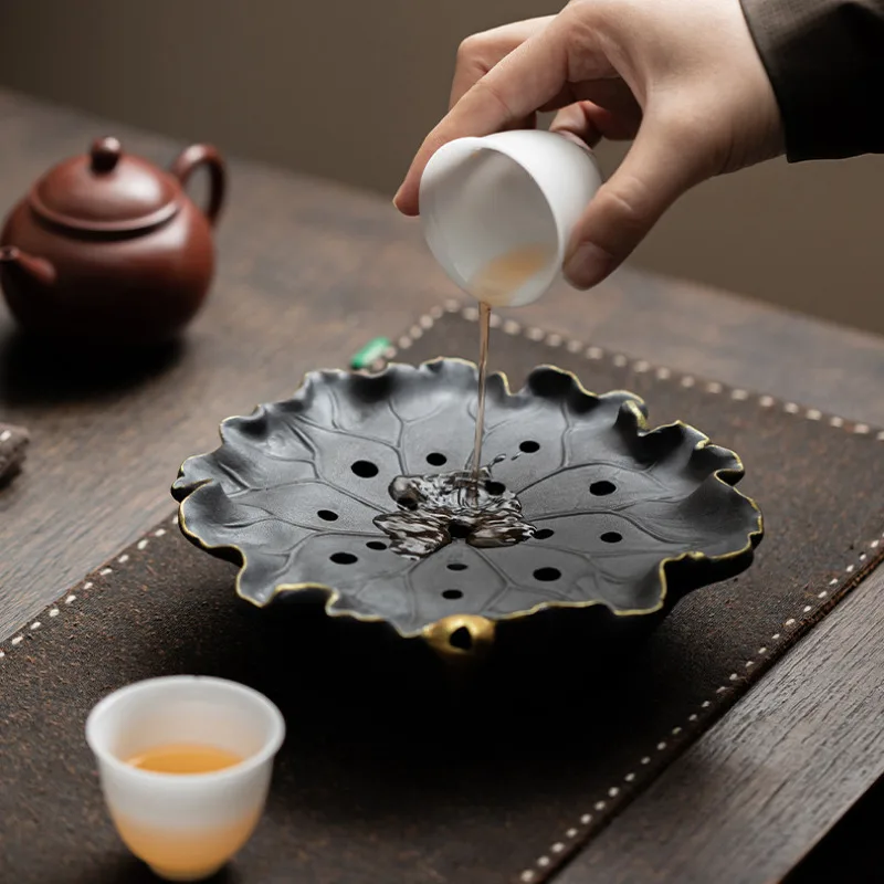 Creative Lotus Old Rock Mud Pot Bearing Holder Teaware Heat Insulation Pad Water Storage Dry Soaking Table Tea Tray Decoration