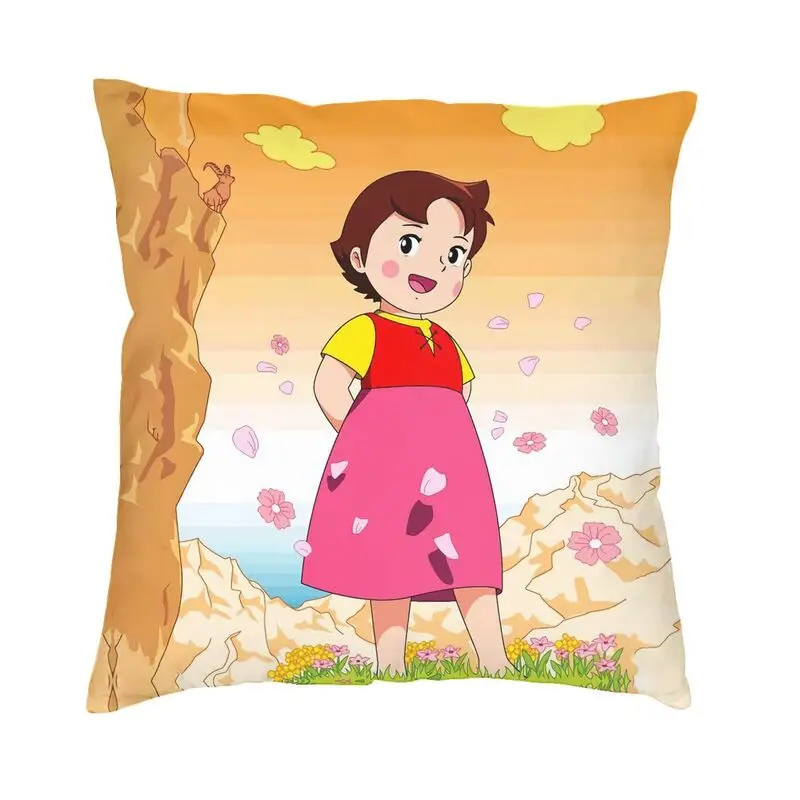 Happy Heidi In Flowers Fodera Per Cuscino Divano Soggiorno Alps Mountain Girl Anime Square Pillow Case 45X45Cm