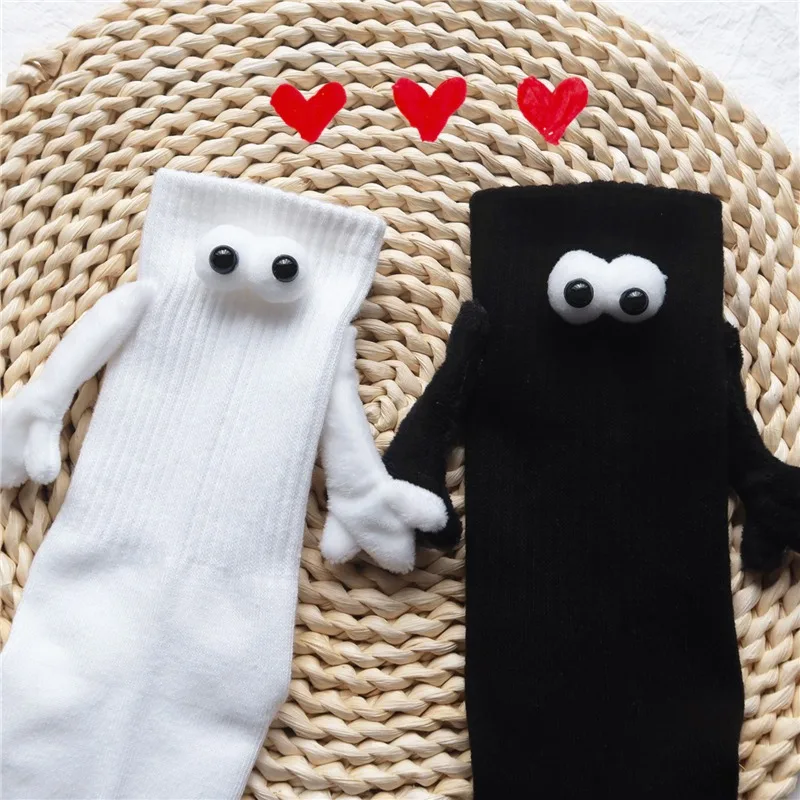 Couple Holding Hands Socks Mid-tube Magnetic Three-dimensional Doll