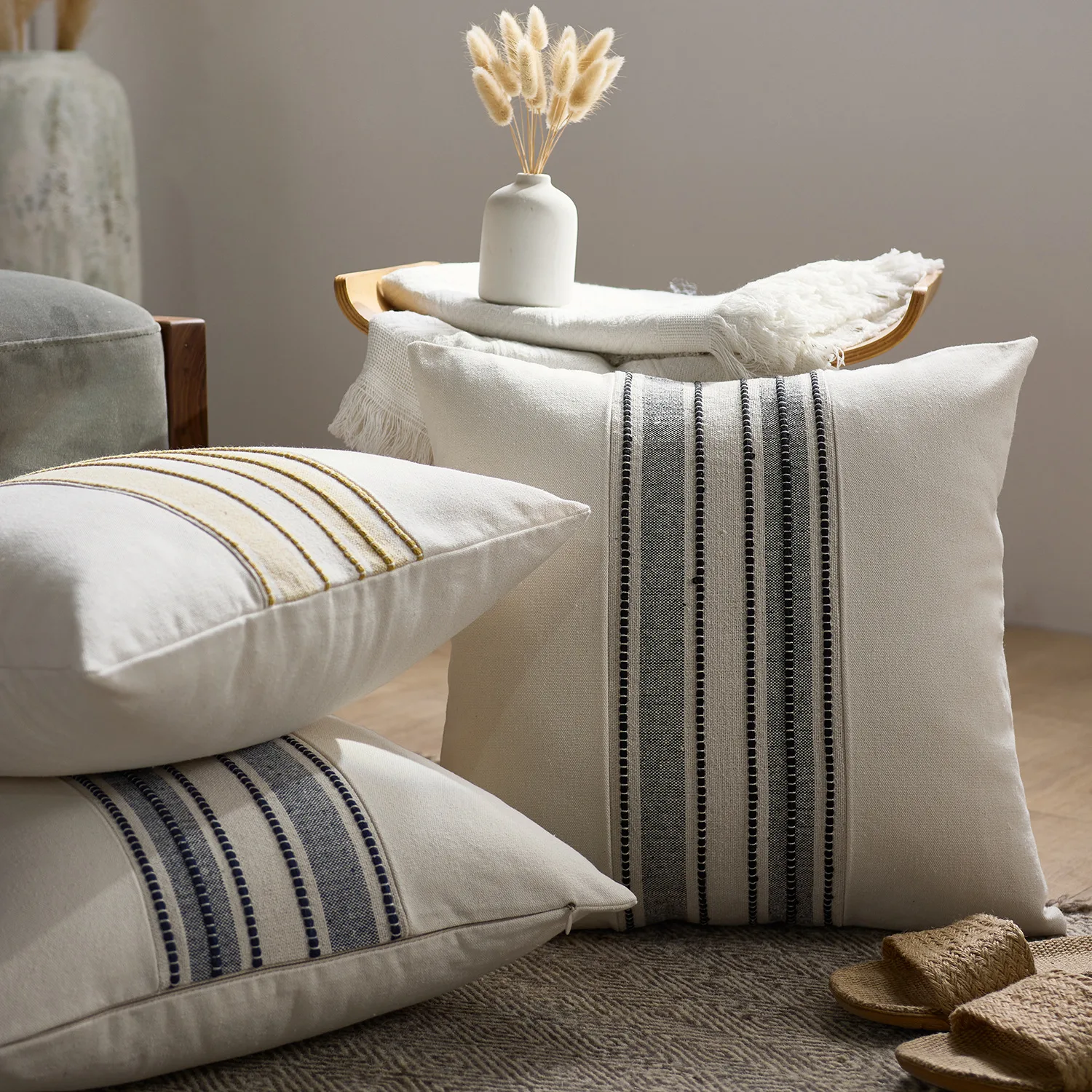 Farmhouse Boho Striped Throw Pillow Covers - Decorative Cushion Covers