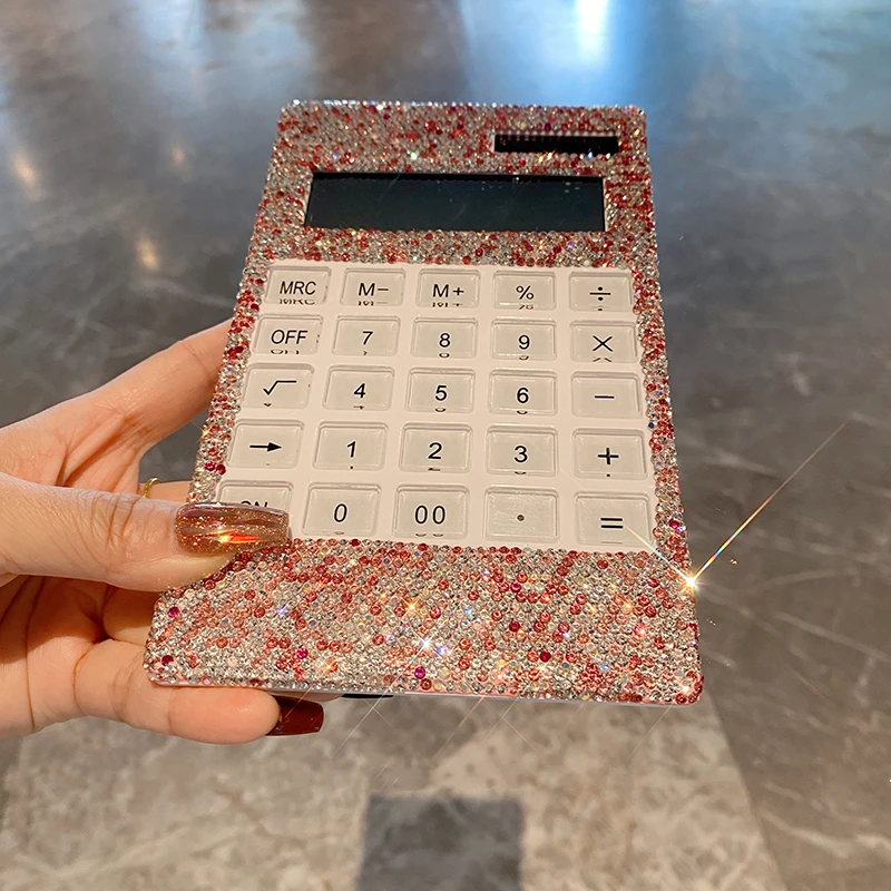 

Pink Solar Energy Electronic Calculator with Rhinestone LCD Display for Home Office School Financial Accounting Tools 12 Digits