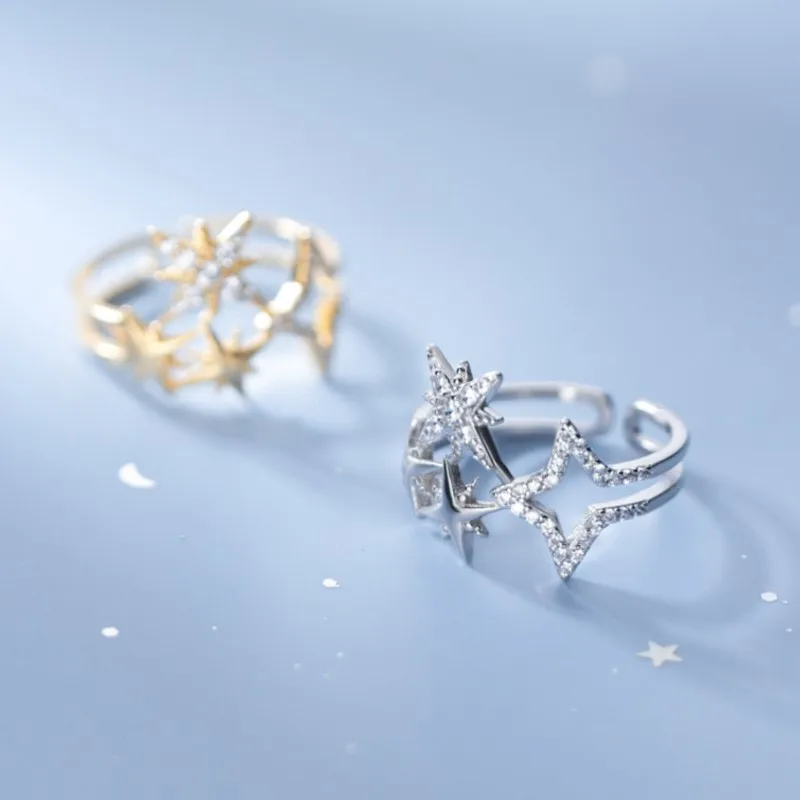 Silver Color Sparking Zircon Starlight Ring for Women Adjustable Beautiful Princess Party Jewelry Accessories Gifts