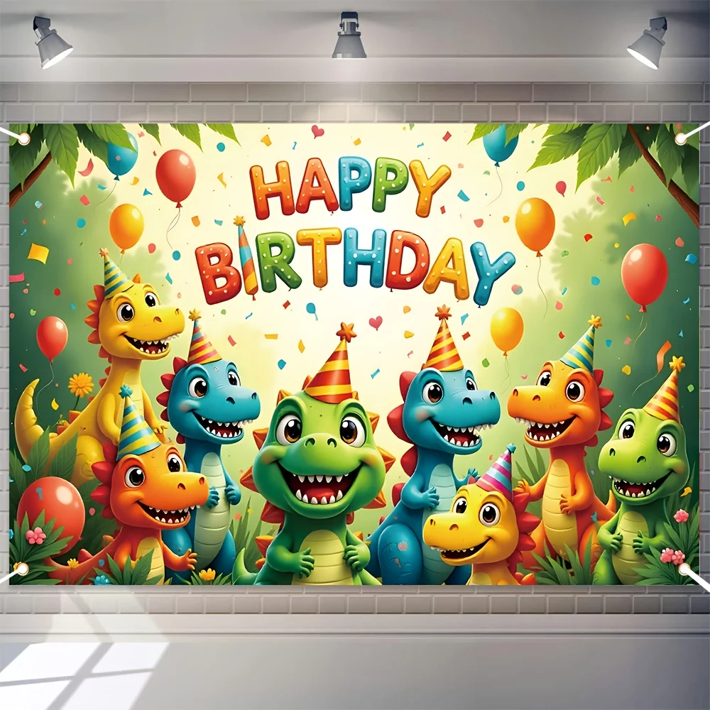 Alles Gute zum Geburtstag-Banner, Party-Dekoration mit Wald-Dinosaurier-Motiv, universell, kein Strom erforderlich für Geburtstagsfeiern