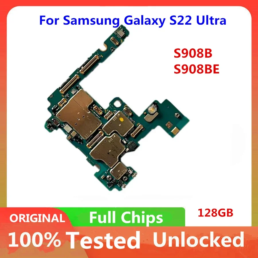 

For Samsung Galaxy S22 Ultra S908B S908BE Motherboard Original Unlocked 128GB Full Working Logic Board For SM-S908B/BE