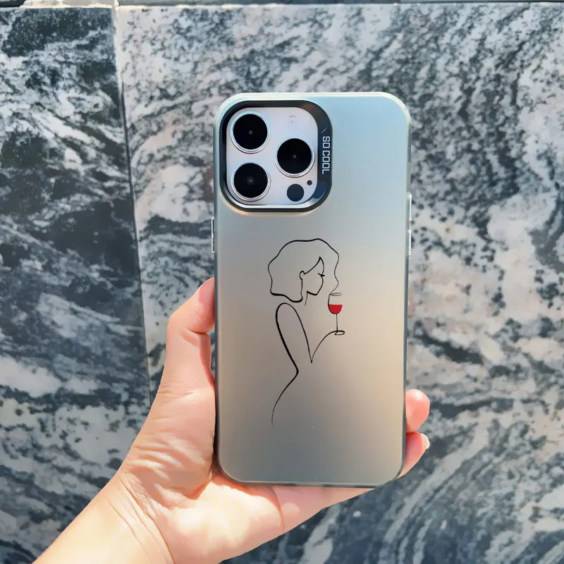 Modische Handyhülle mit Trinkbecher-Linienkunst für Damen, für iPhone 13 12 11 Pro Max Mini 17 15 14 16 Pro Max Plus, stoßfeste Laser-Cover – Detail 10