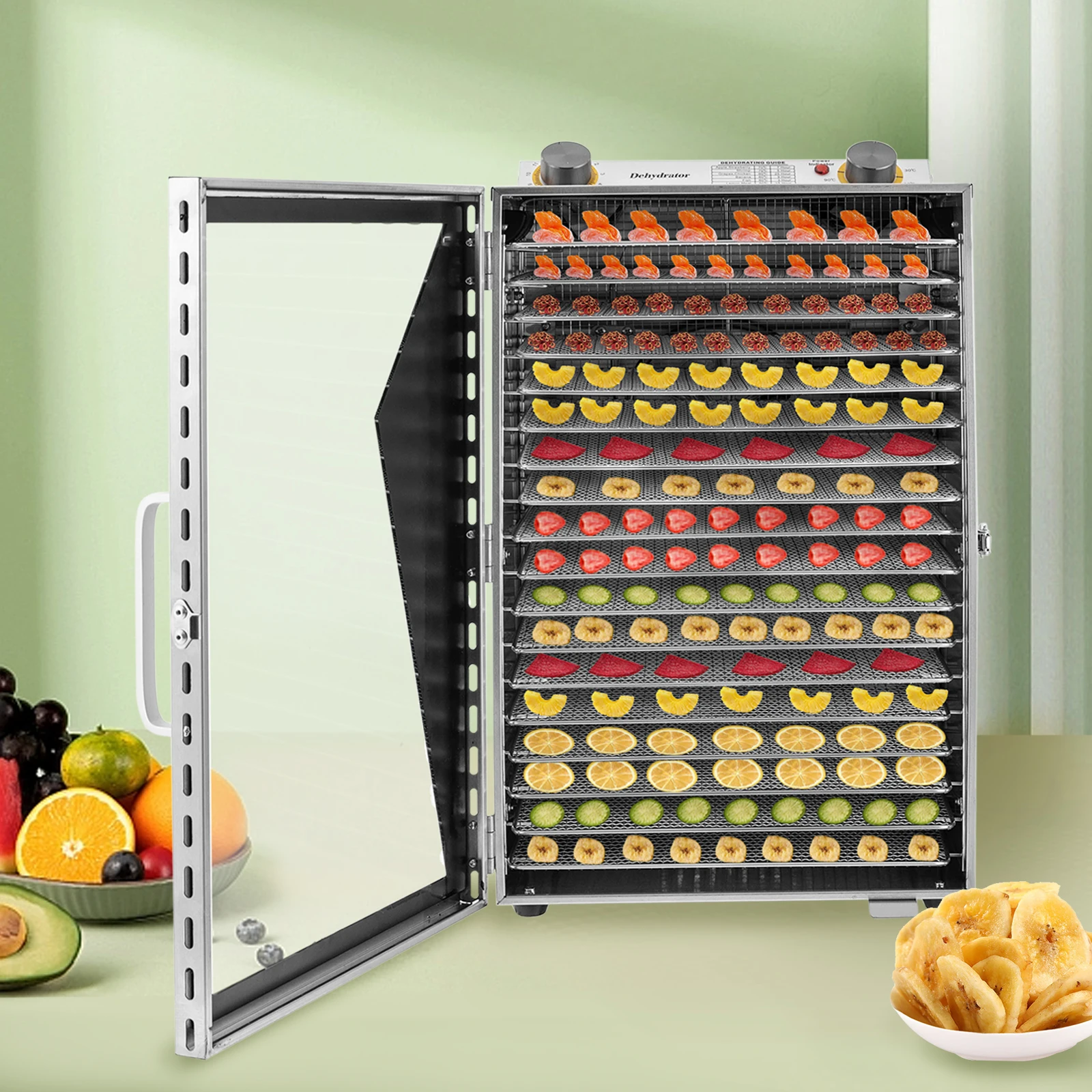 

Food Dehydrator Stainless Steel Trays,Kitchen Food Dryer for Fruit, Meat, Beef with Adjustable Timer and Temperature Control