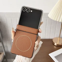Deluxe PU Leather Magnetic 360 Hinge Protection Phone Cover - Galaxy Z Flip7 (Brown)