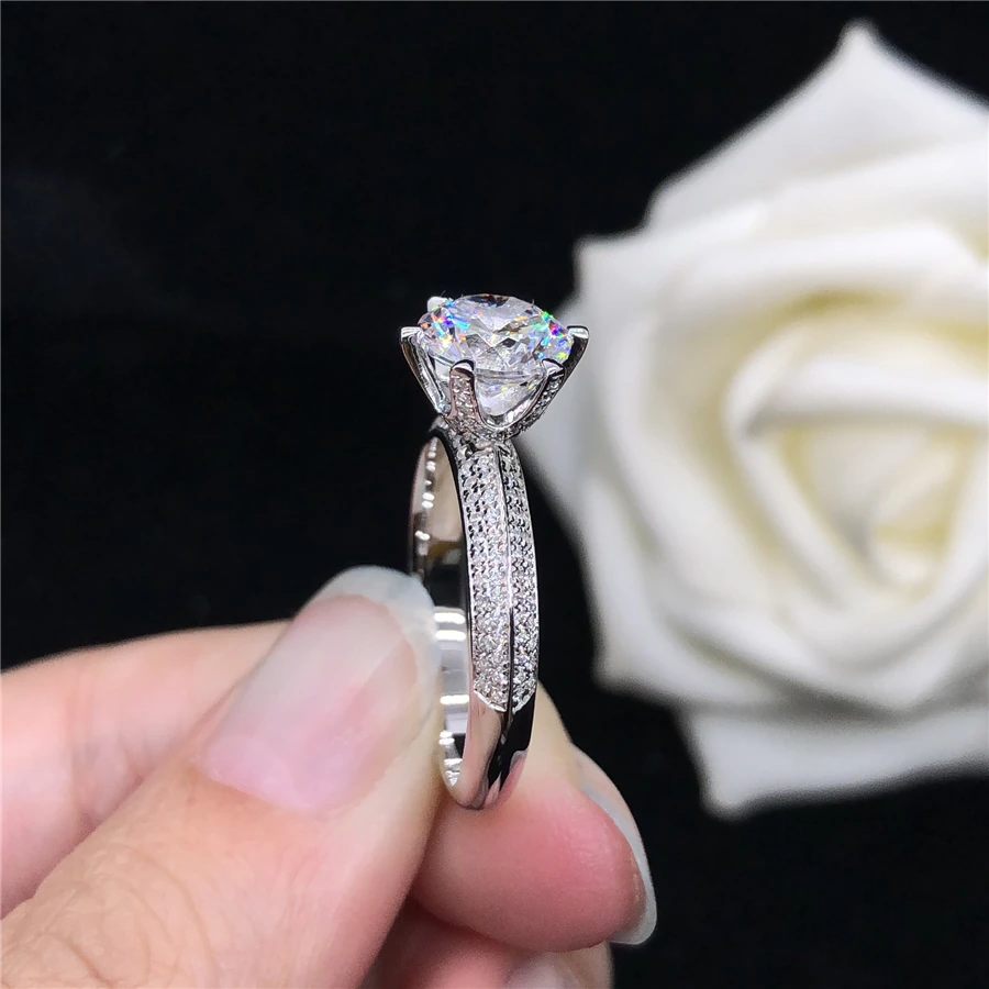 Solid 14K White Gold 2CT Test Natural Moissanite Diamond Engagement Ring Original Gold Bridal Jewelry D Color VVS1 Brilliant 4
