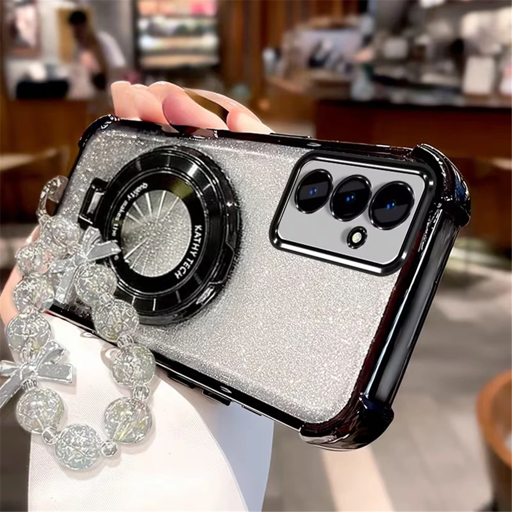 Luxury Glitter Shockproof Phone Case with Bracelet Ring Holder and Stand Feature