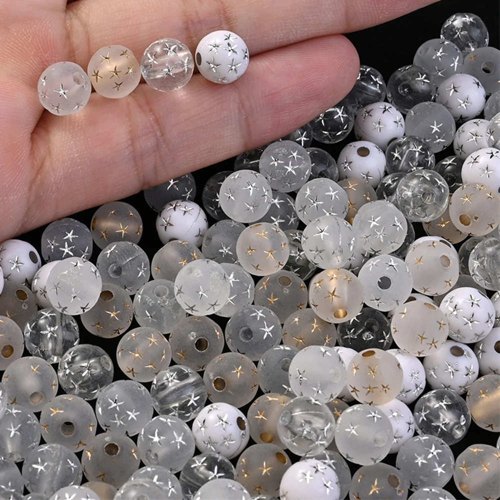 100 Stück 8 mm Sternmuster mattierte Acrylperlen, klare, runde, lose Perlen für die Schmuckherstellung, DIY-Armband, Halskette, Zubehör
