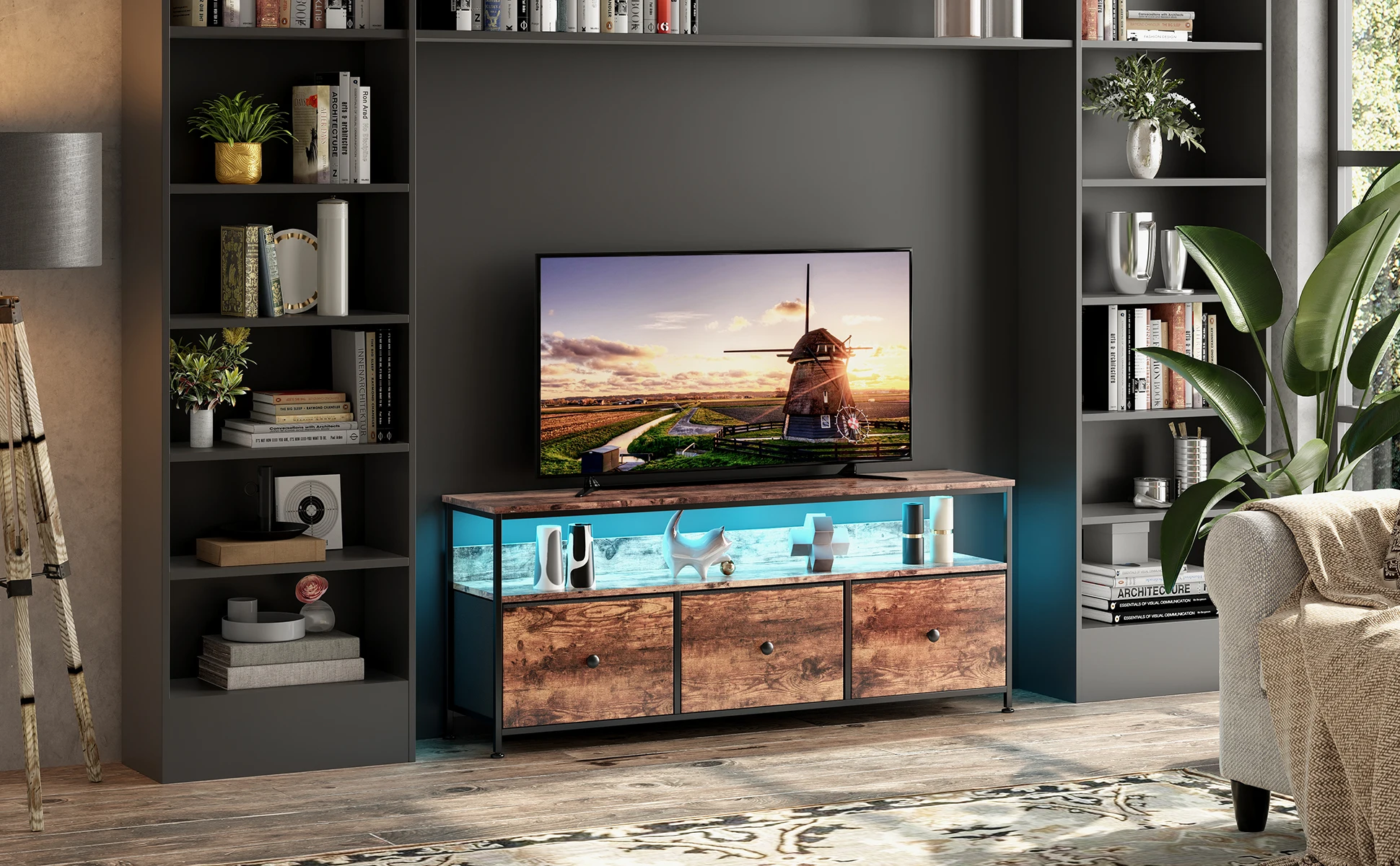Anajqaqia 180cm TV-Schrank mit Tigermuster-Furnier und Tigermuster-Stoffschubladen, Modernes Design für Ihr Wohnzimmer – Detail 3
