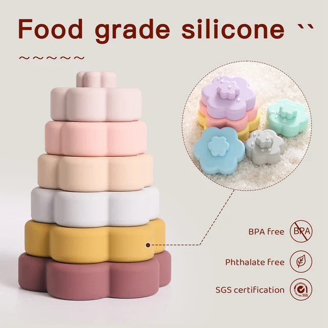 Bite Bites Baby Stacking Playset Silicone Flower Colorful Stacking Fun Toys Development Of Children IQ Early Education Toys 2
