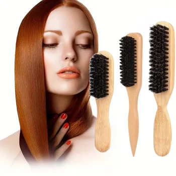 Spazzola per capelli con setole di cinghiale 3 stili Pettine per barba multifunzionale per appiattire i capelli e elegante chignon a coda di cavallo Crea un look elegante e senza crespo