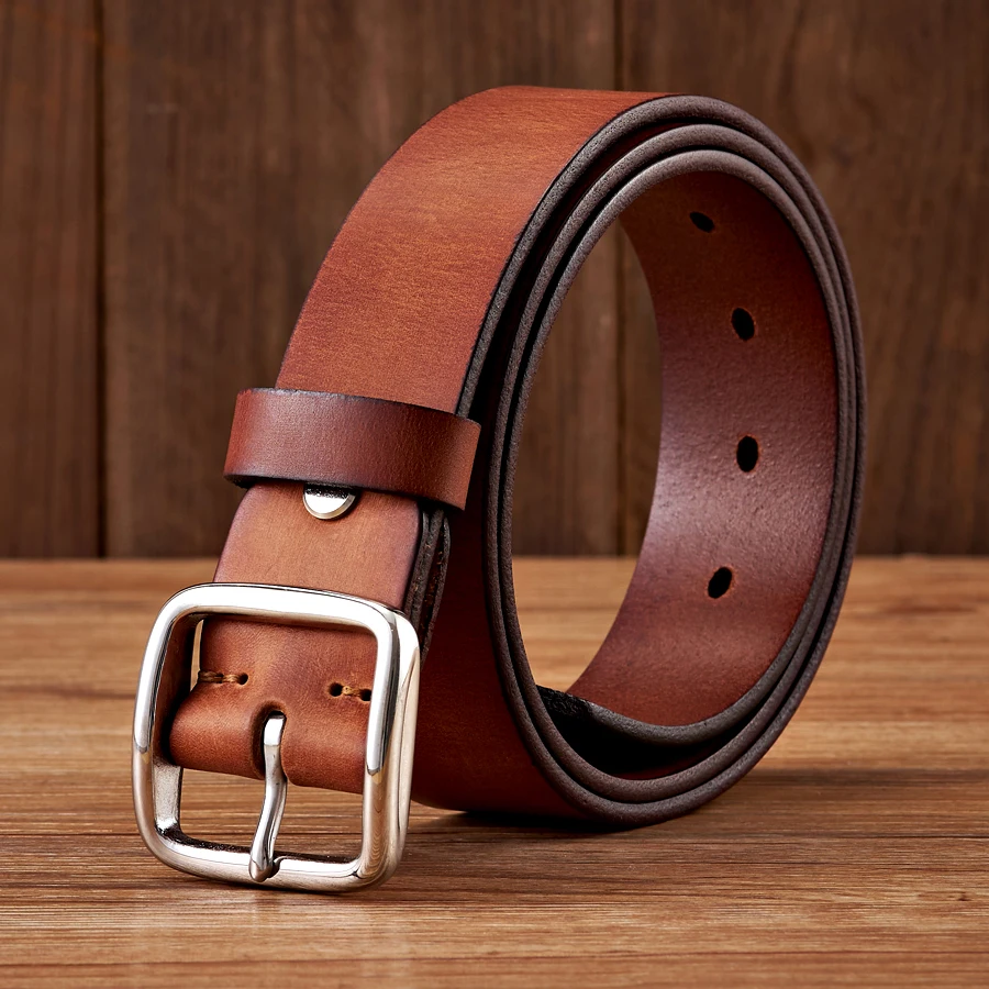 3.8CM Anti Allergy Stainless Steel Buckle Belt Vintage Cowskin Genuine Leather Man's Belt Male Cowhide Retro Jeans Soft