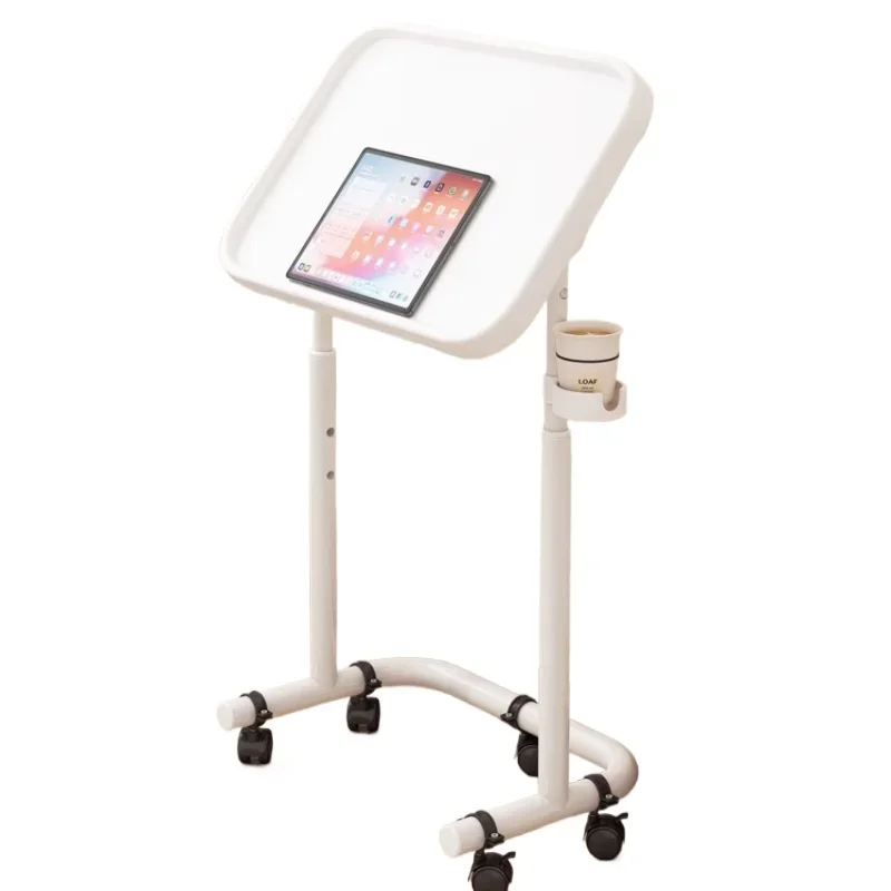 Stainless Steel Mobile Dining Side Table Adjustable Angled Eating Desk Foldable Rolling Table Height-Adjustable Bedside Tray