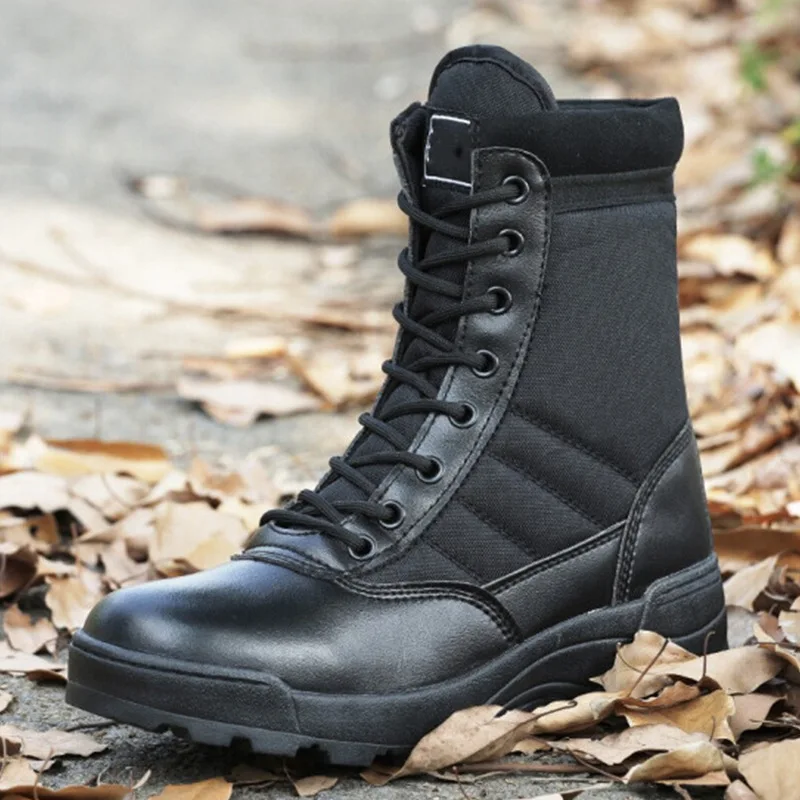 

Популярные модные мужские ботинки, зимние кожаные военные ботинки для активного отдыха, дышащие армейские боевые ботинки, ботинки для пустыни, Мужская походная обувь