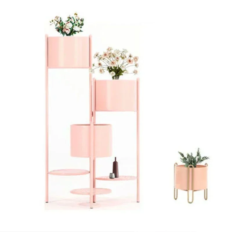 Indoor Plants 3 Tier 3 Potted Metal Plant Stand,White Black Gold Pink Flower Pot Holder,Floor Standing Removable Flower Shelf