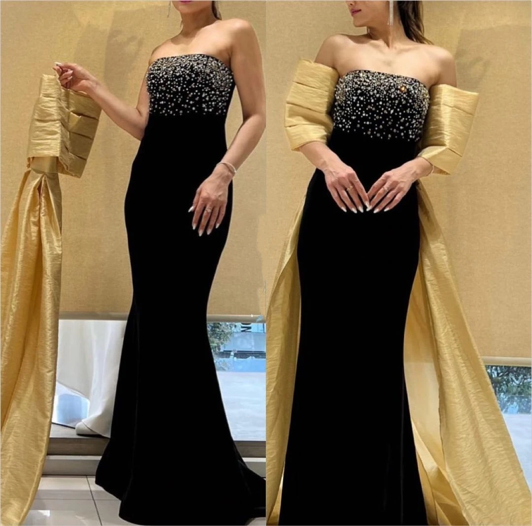 

Women's Saudi Arabia Prom Dresses Gorgeous Evening Dresses Formal Occasion Party Gowns Off Shoulder Beads Mermaid Floor-Length