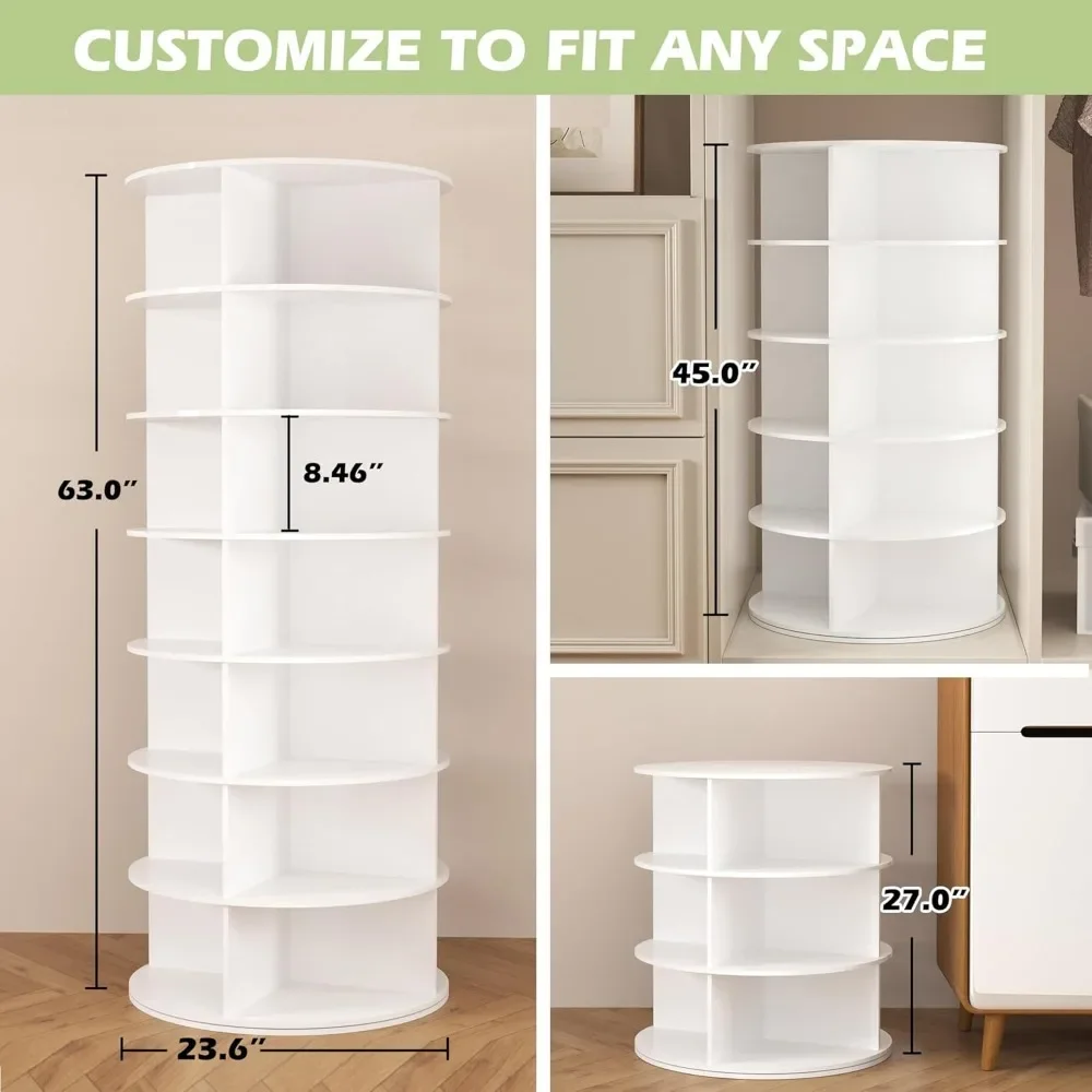 7-Tier Rotating Shoe Rack Tower, Free Standing 360° Revolving Organizer and Storage Hold Over 56 Pairs of Shoes, Shoe Cabinets 5