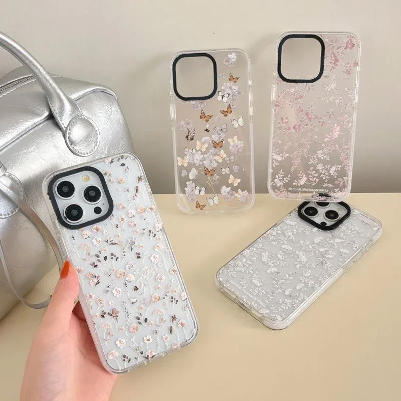 

Korean Museum Flowers 2.0 Acrylic White Border Phone Case Cover for IPhone 11 12 13 14 15 Pro Max Case