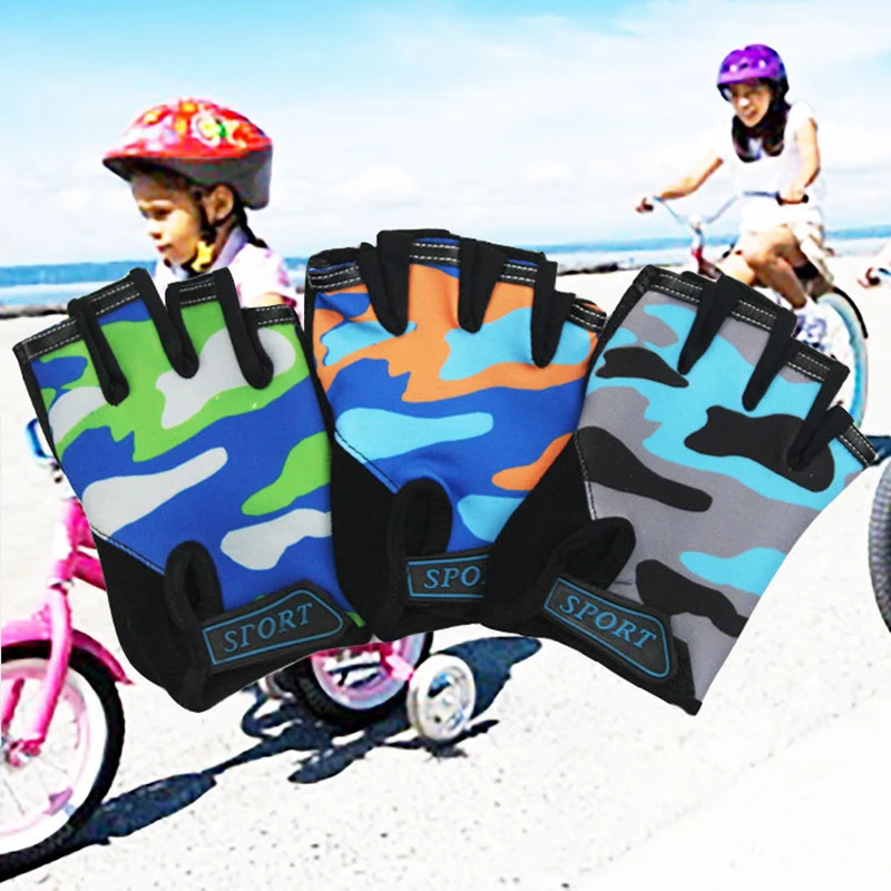 Cute Kids Sports Gloves Cycling Breathable Summer Non-Slip Camo Half Finger Outdoor Children Gloves Boy Girl Gym Training Gloves 5