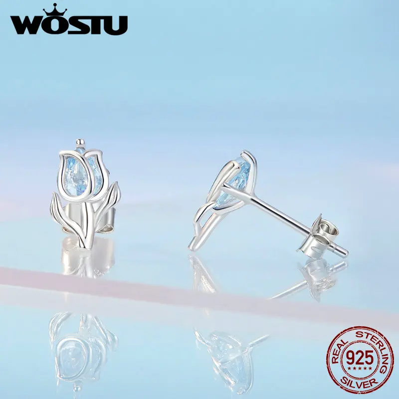 WOSTU 새로운 도착 튤립 귀걸이 오프닝 링 세트 여성을위한 스피넬 귀 스터드 파인 쥬얼리 파티 날짜 선물