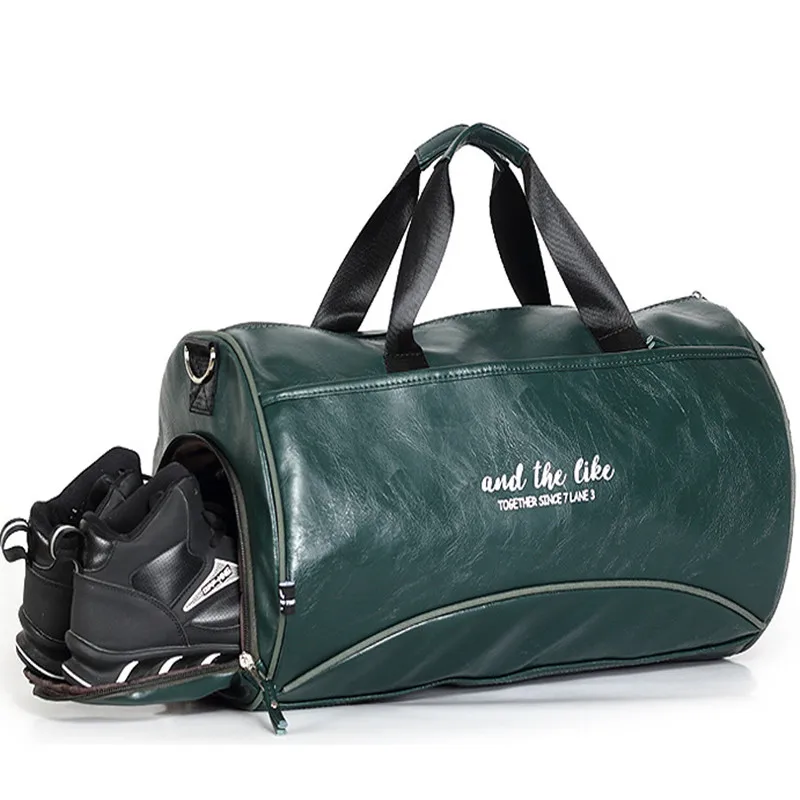 Luxury Soft Leather Men Travel Bag Sport Fitness Gym Bag Weekend Luggage Hand Bag Fashion Shoulder Duffel Bag With Shoes Packet