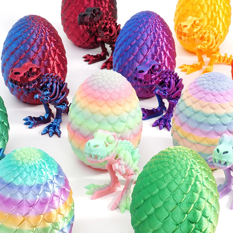 3D Printed Tyrannosaurus Rex Skeleton with Dragon Egg - Colorful Dinosaur Model for Collection and Decoration