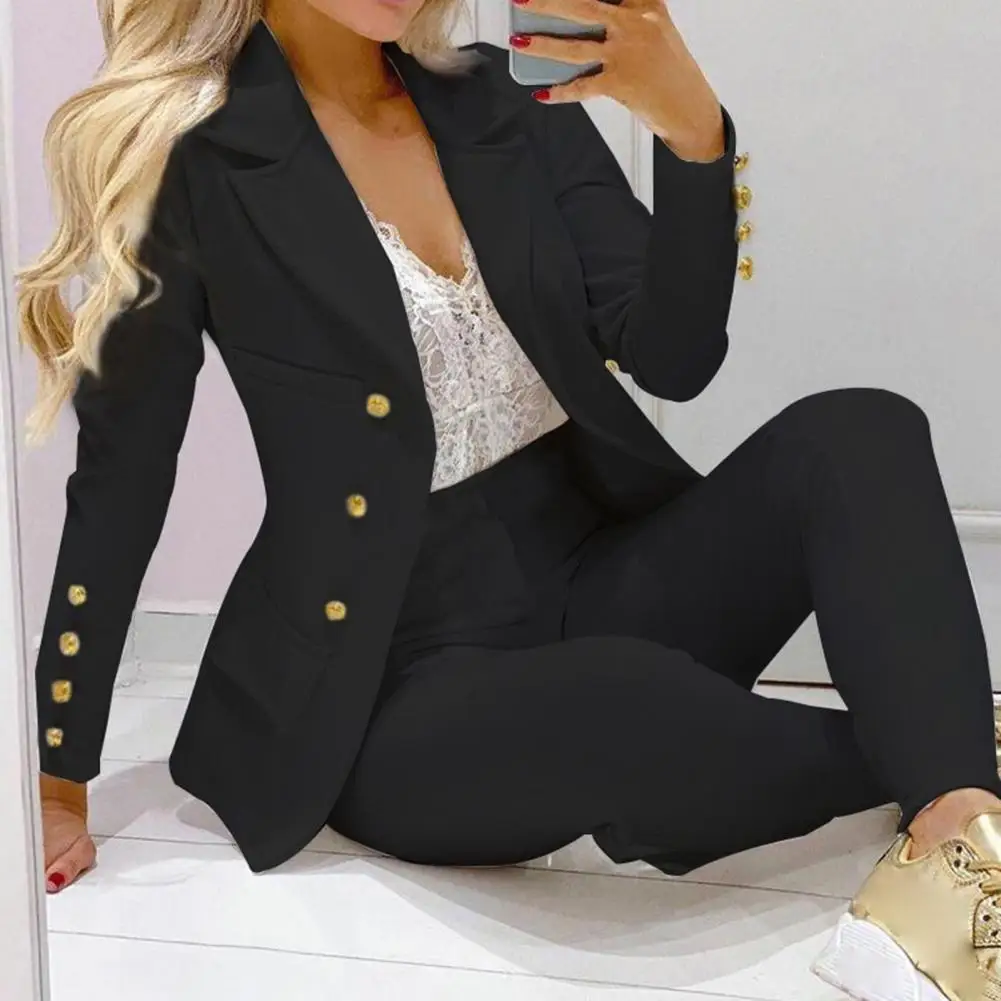 Casual Suit Two Pieces For Women Business Suit Blazer Pants Women Outfit Casual Turn-down Collar Office Lady Women Jackets Pants