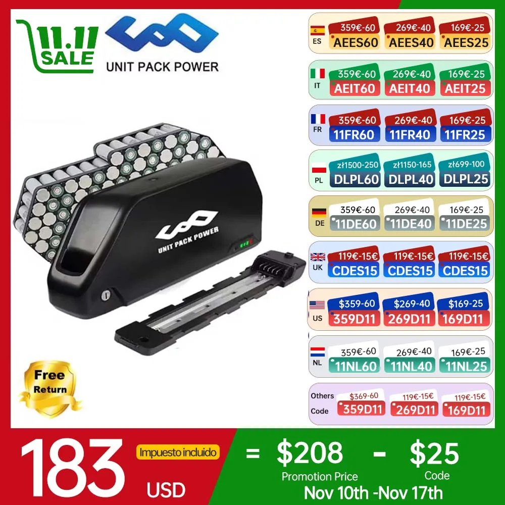 Lithium Battery Pack Polly EBike Battery 21700 L-G Pan-son-c Tes-la 72V 60V 52V 48V 24Ah 36V Downtube Bateria Pack for 1500W 1000W 750W 350W Motor