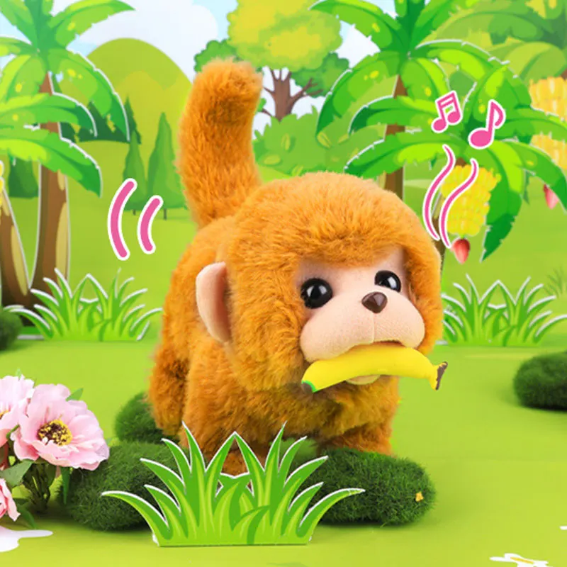 Electronic Plush Monkey Toy Robot Tiger Wag Tail Electric Cute Animal Walk Run Golden Monkey Pet With Sound Kids Birthday Gift 4