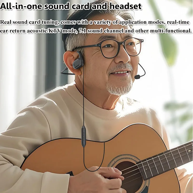 Not-in Ear Karaoke Headphones Type-C Air Conduction Hifi Sound Gaming Headset with DSP Noise Reduction Earphones Microphone