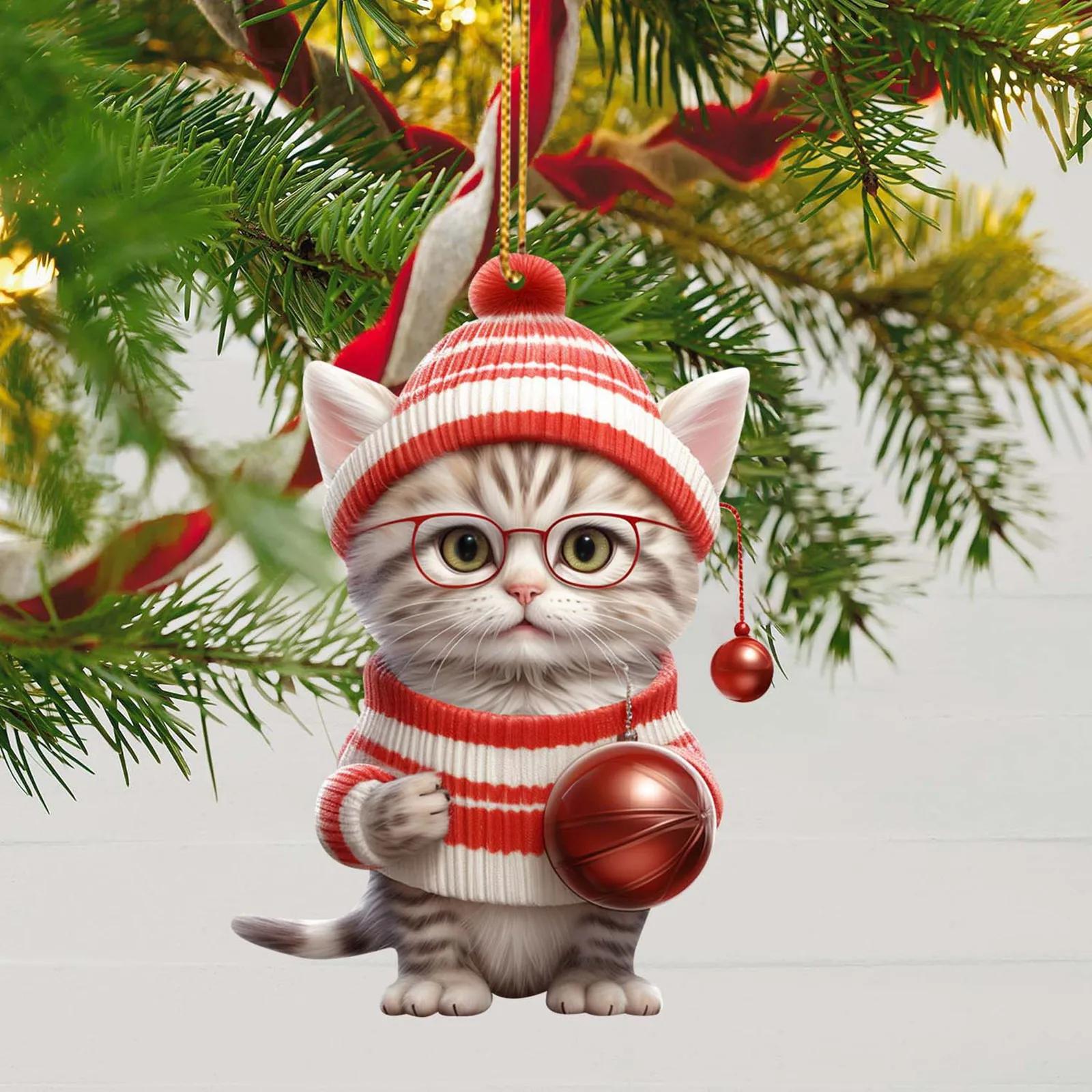 Christmas Decorations 2pcs/1pcs 2d Acrylic Funny Cat Double Printing Pendant for Christmas Tree christmas decorations