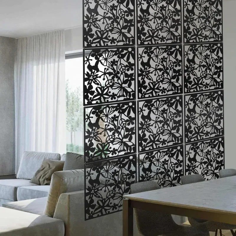 Schmetterlingsmuster Hängende Sichtschutzblende, 12-teiliges PP-Raumteiler-Set mit 48 Eisenringen, Dekorative Wandpartition für Zuhause und Büro – Detail 3